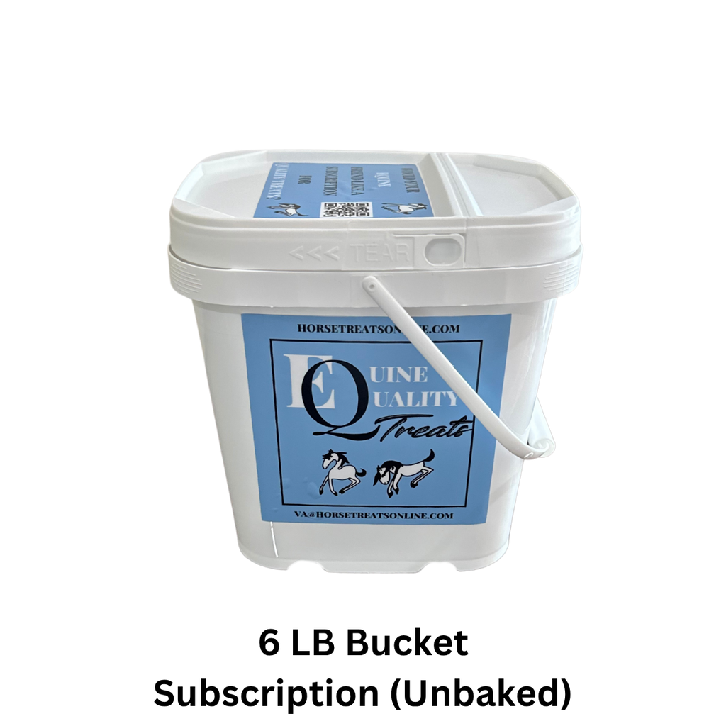 Equine Quality Treats in a White bucket with blue label on a white background